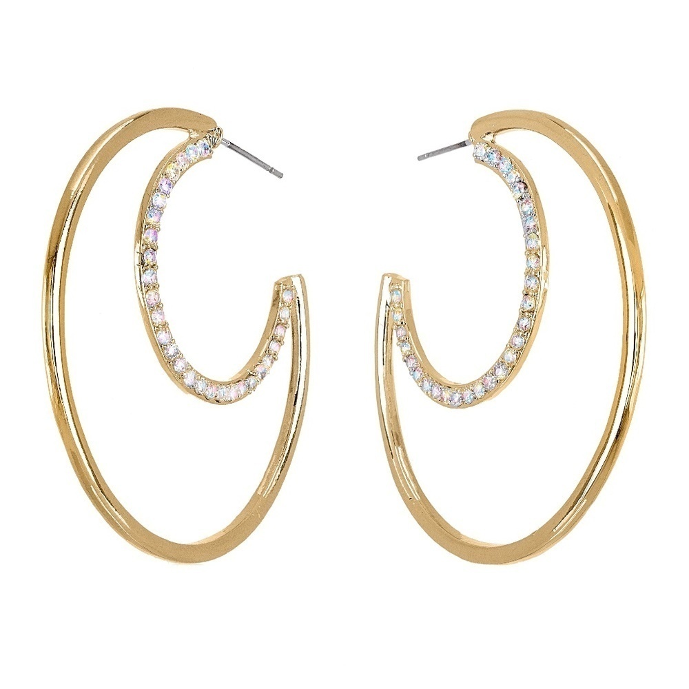 Goldtone Crystal Half Moon Hoop Earrings with AB Swarovski Crystals